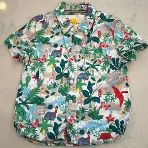 Boden 3-4Y button down tropical dinosaur shirt